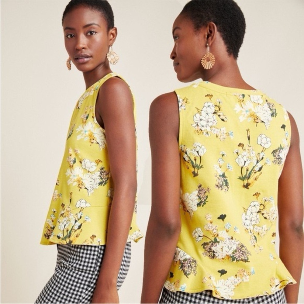 Anthropologie Eva Franco yellow floral print Top M - Picture 2 of 8